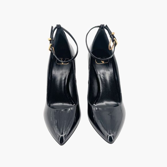 Valentino Garavani Ringstud Wedge Pumps Size 38.5 US 8.5 Pointed Black Patent - Picture 3 of 15